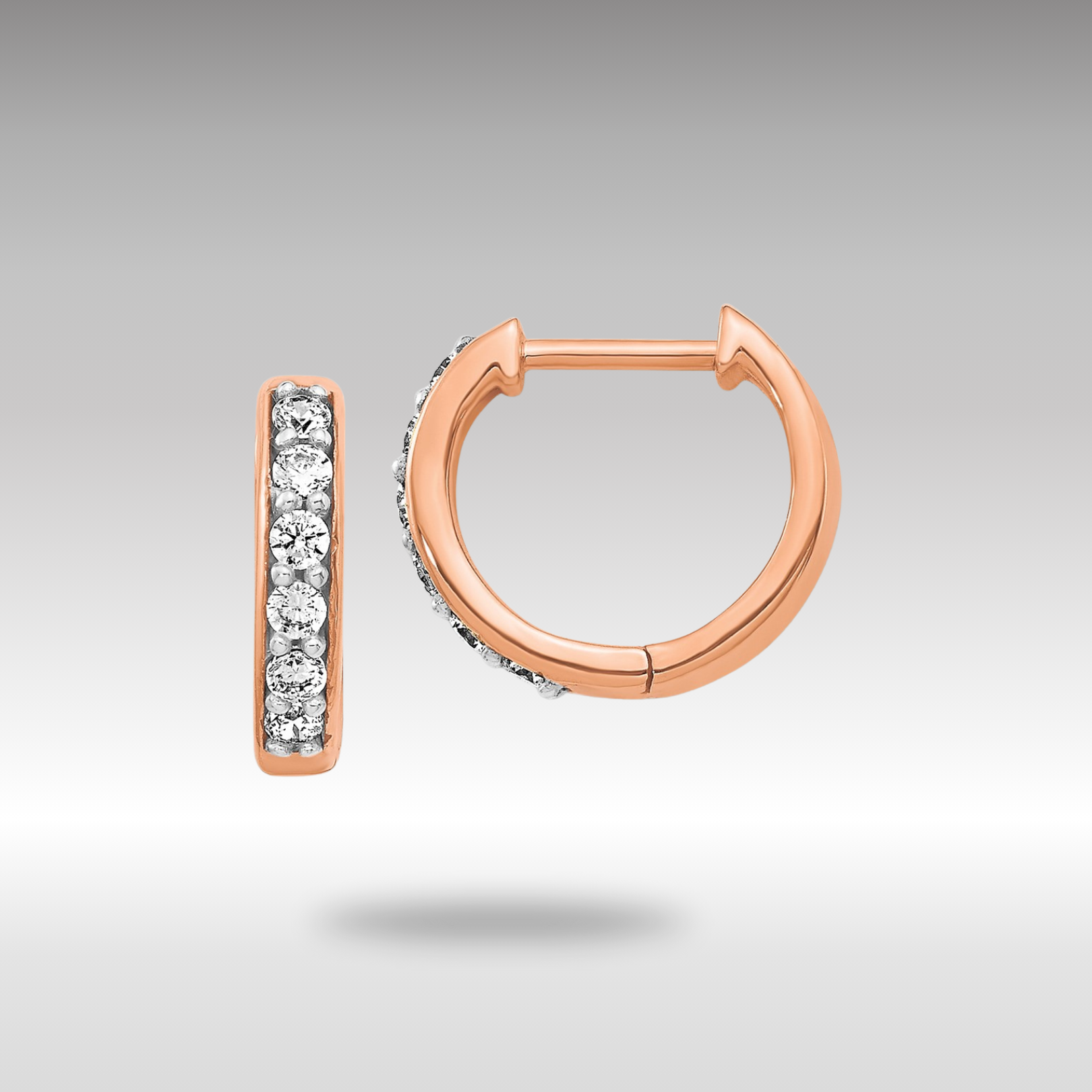 Rose Gold Diamond Hinged Hoop Earrings - Model EM4263-025-RA - Charlie & Co. Jewelry