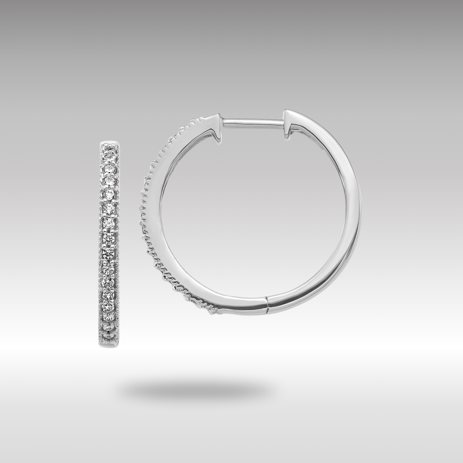 White Gold Diamond Milgrain Hinged Hoop Earrings - Model EM4272-025-WA - Charlie & Co. Jewelry