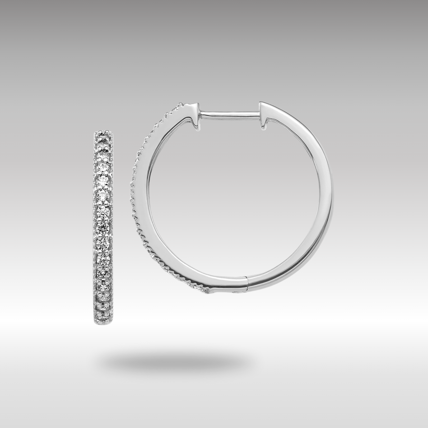 White Gold Diamond Milgrain Hinged Hoop Earrings - Model EM4273-036-WA - Charlie & Co. Jewelry