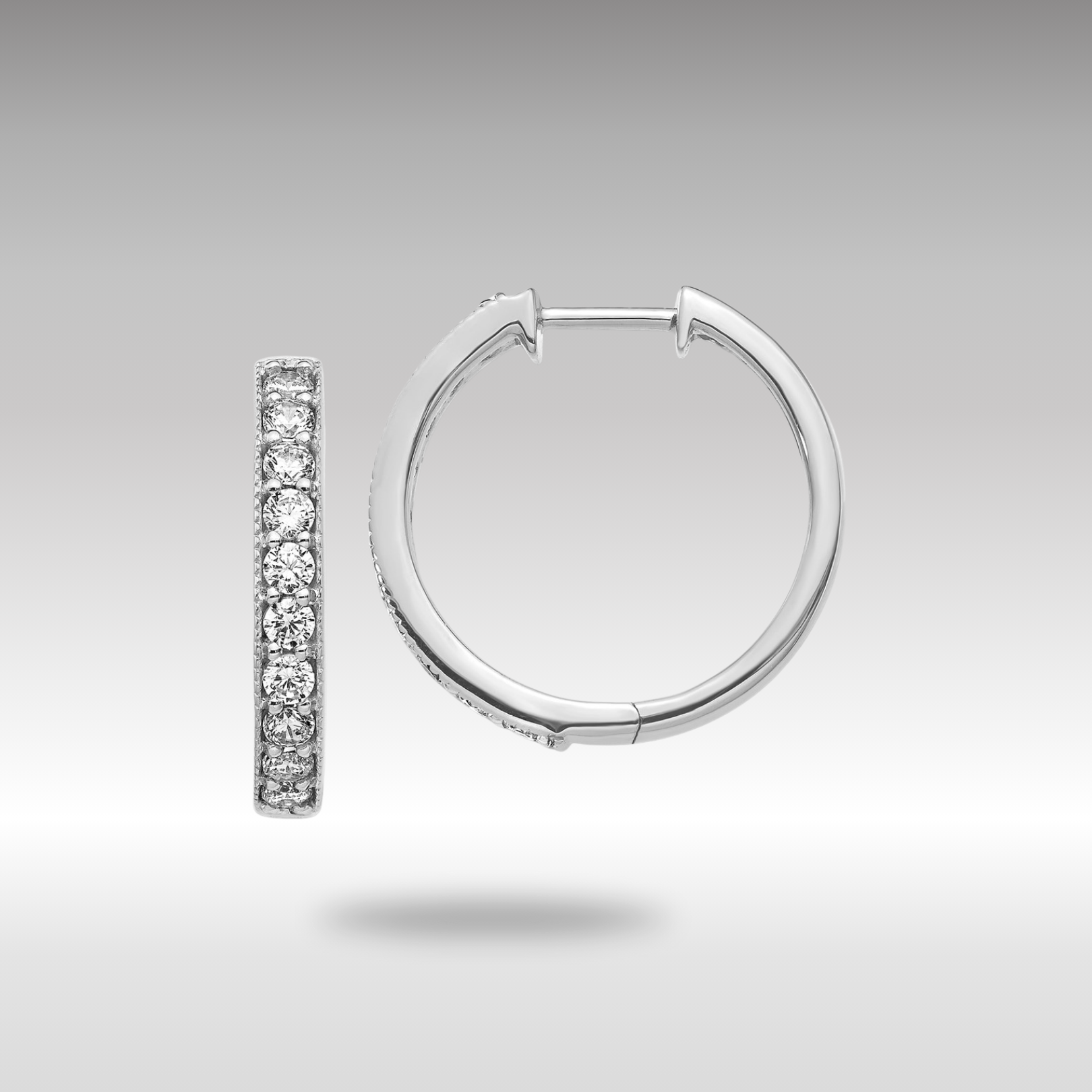 White Gold Diamond Milgrain Hinged Hoop Earrings - Model EM4275-100-WA - Charlie & Co. Jewelry