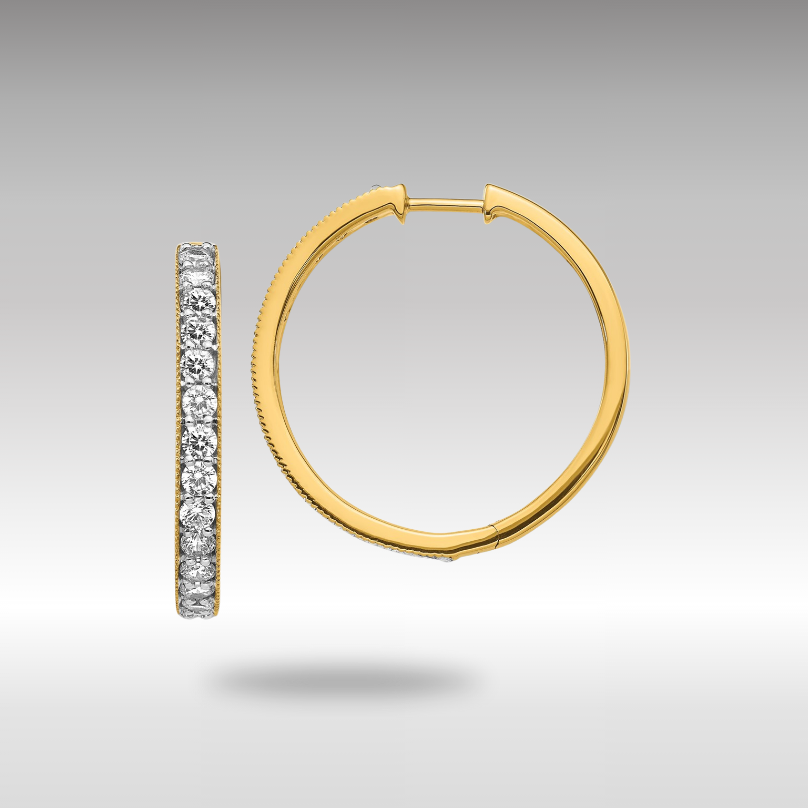 Gold Diamond Milgrain Hinged Hoop Earrings - Model EM4284-200-YA - Charlie & Co. Jewelry