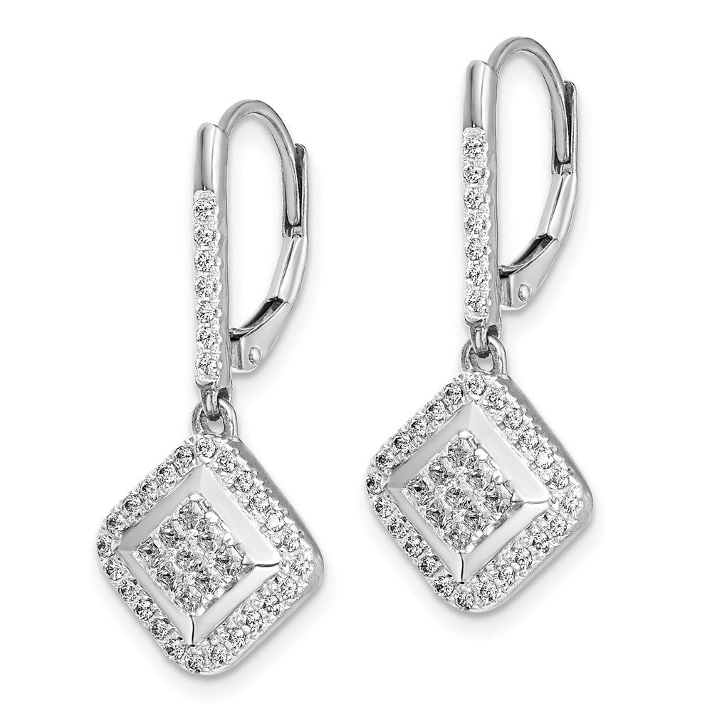 White Gold Diamond Cluster Leverback Earrings - Model EM4369-050-WA - Charlie & Co. Jewelry