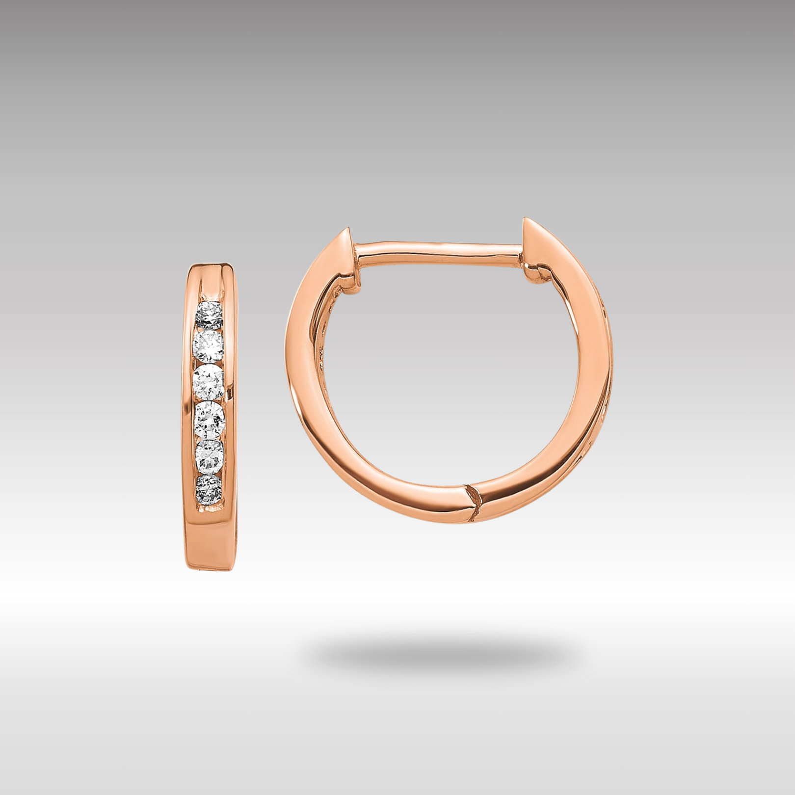 Rose Gold Polished Diamond Hinged Hoop Earrings - Model EM5349-013-RA - Charlie & Co. Jewelry