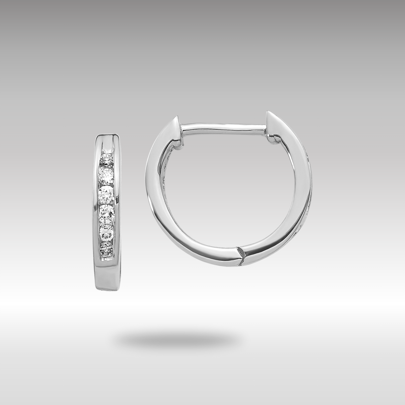 White Gold Polished Diamond Hinged Hoop Earrings - Model EM5349-013-WA - Charlie & Co. Jewelry