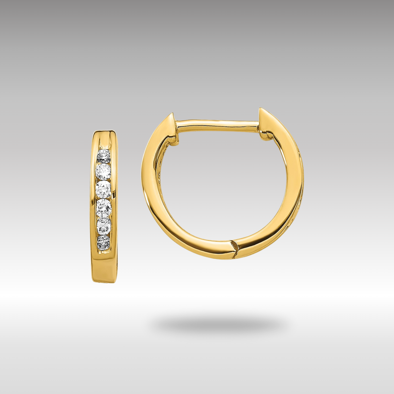 Gold Polished Diamond Hinged Hoop Earrings - Model EM5349-013-YA - Charlie & Co. Jewelry