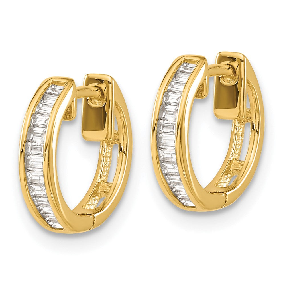 Gold Baguette Diamond Hinged Hoop Earrings - Model EM5356-025-YA - Charlie & Co. Jewelry