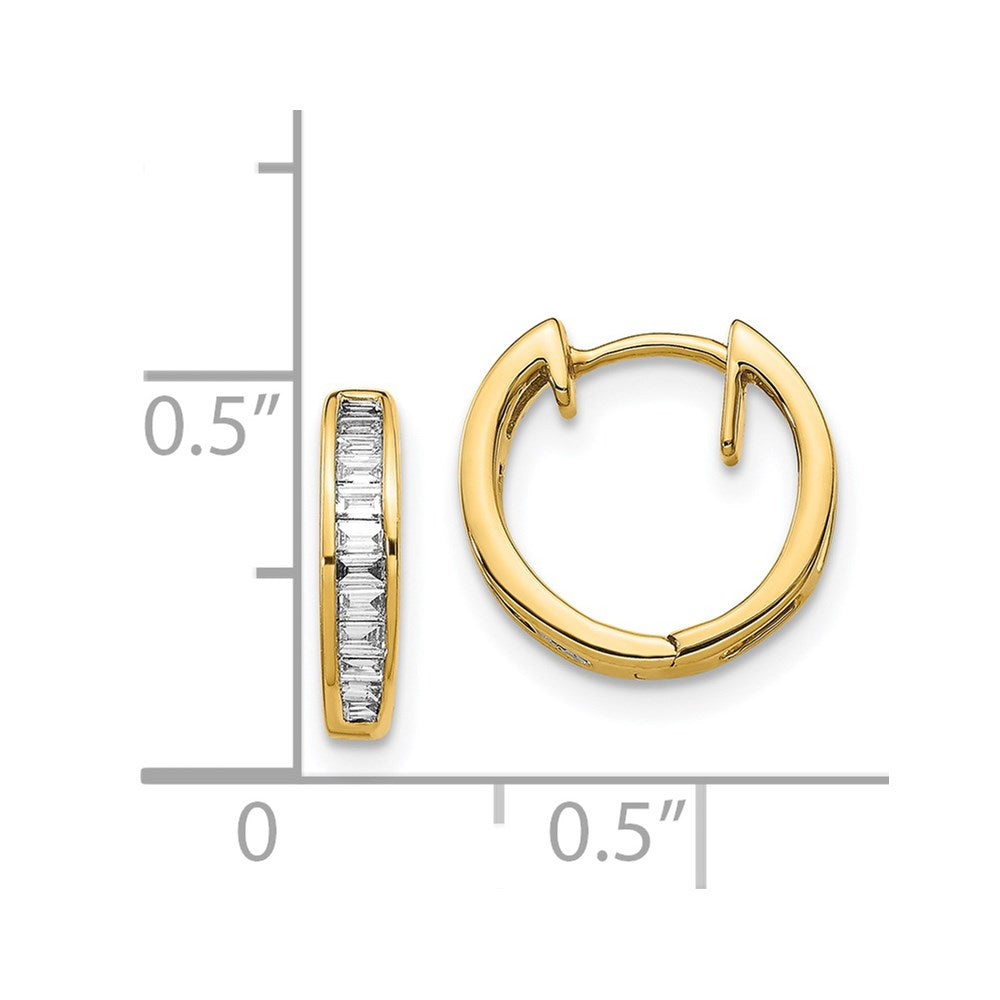 Gold Baguette Diamond Hinged Hoop Earrings - Model EM5356-025-YA - Charlie & Co. Jewelry