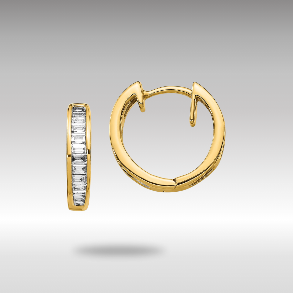 14K Gold Baguette Diamond Hinged Hoop Earrings - Model