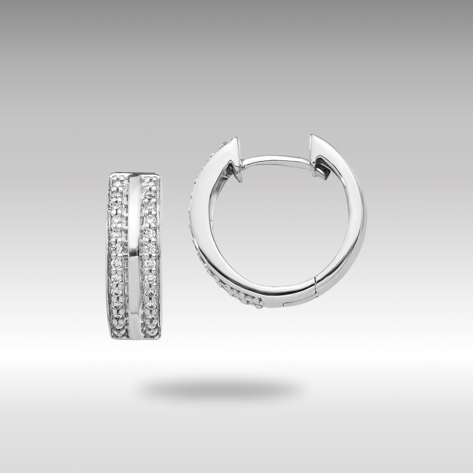 White Gold 2-row Diamond Hinged Hoop Earrings - Model EM5357-020-WA - Charlie & Co. Jewelry