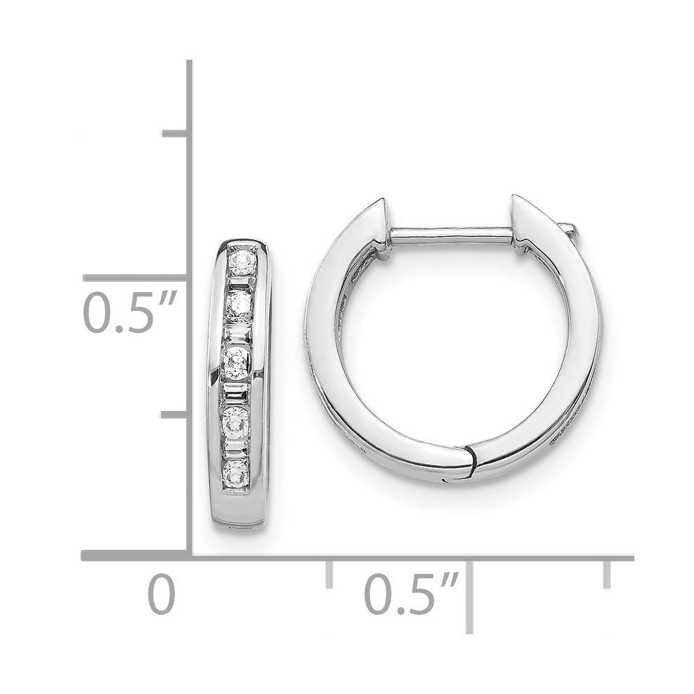 White Gold Round/Baguette Diamond Hinged Hoop Earrings - Model EM5359-025-WA - Charlie & Co. Jewelry