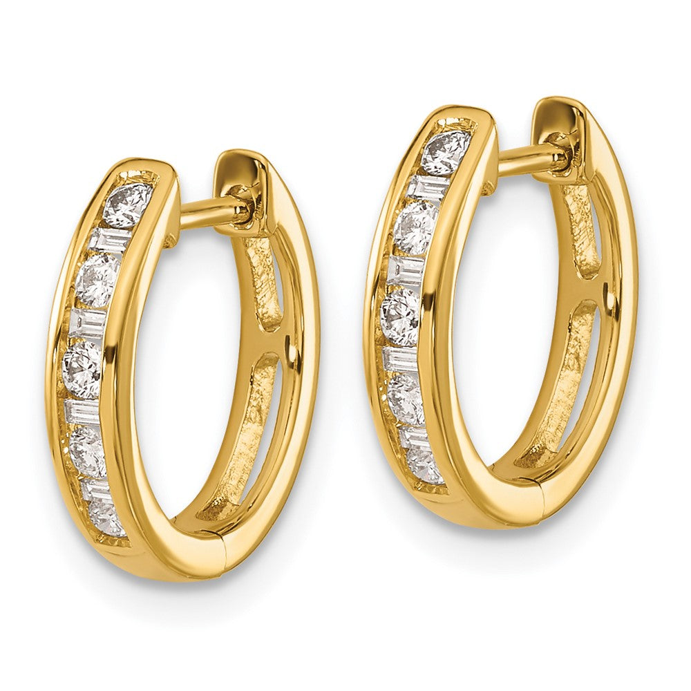 Gold Round/Baguette Diamond Hinged Hoop Earrings - Model EM5359-025-YA - Charlie & Co. Jewelry