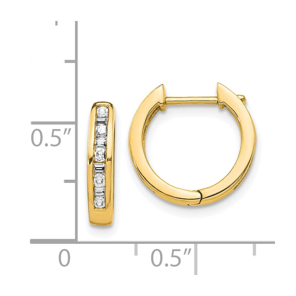 Gold Round/Baguette Diamond Hinged Hoop Earrings - Model EM5359-025-YA - Charlie & Co. Jewelry