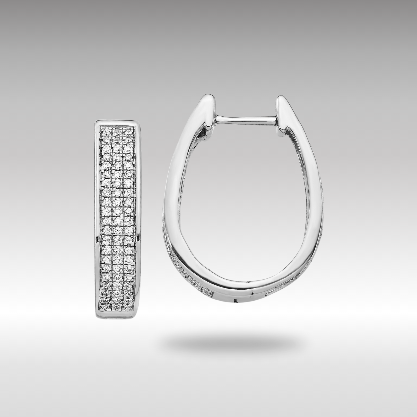 White Gold Diamond Large Hinged Oval Hoop Earrings - Model EM5383-040-WA - Charlie & Co. Jewelry