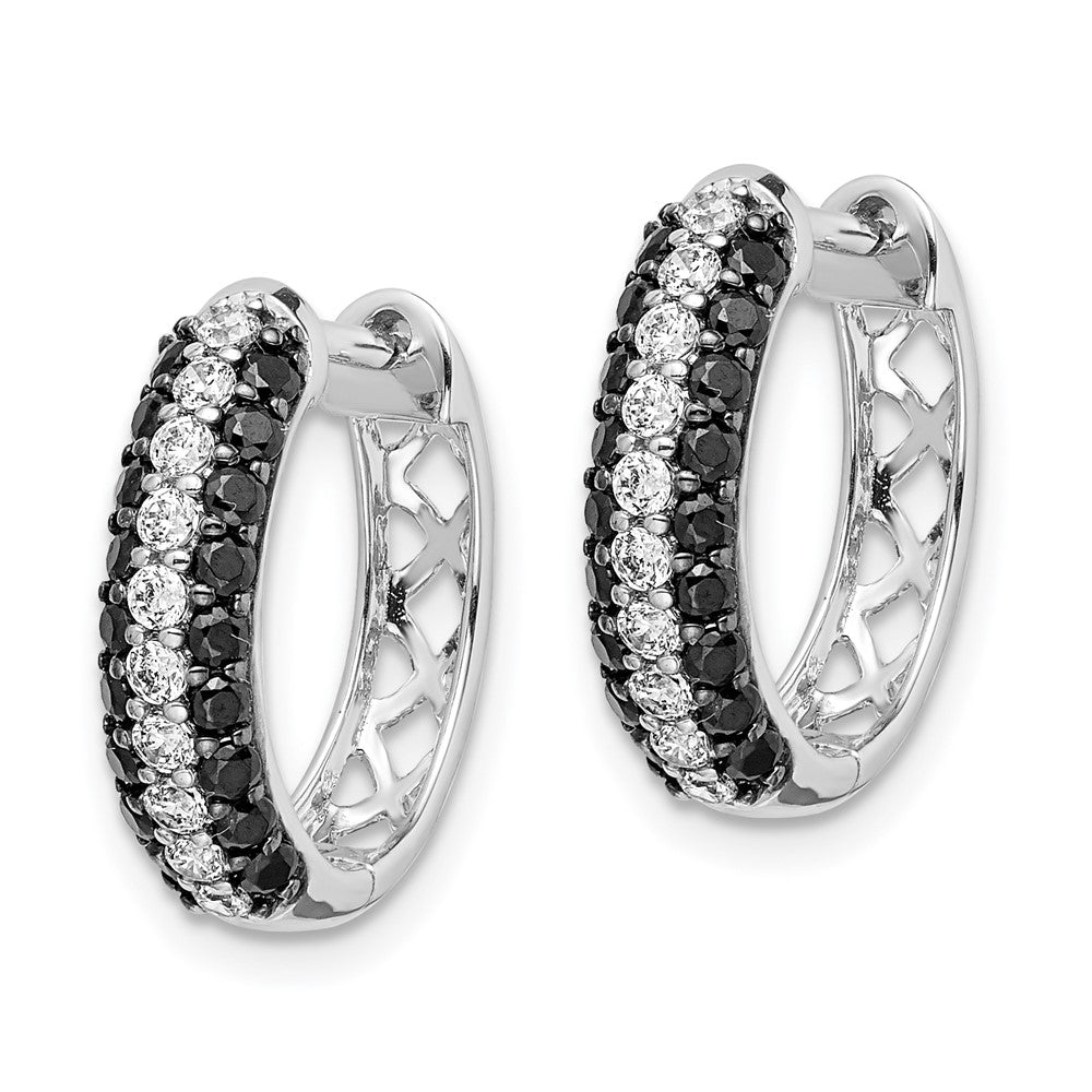 White Gold White and Black Diamond Hinged Hoop Earrings - Model EM5399-BK-100-WA - Charlie & Co. Jewelry