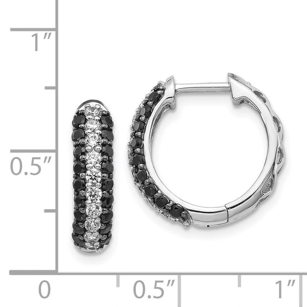 White Gold White and Black Diamond Hinged Hoop Earrings - Model EM5399-BK-100-WA - Charlie & Co. Jewelry