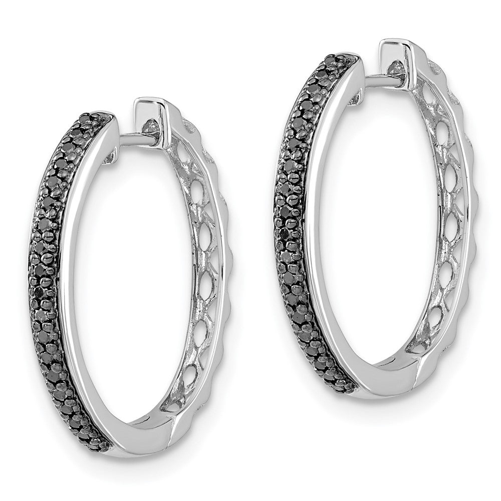 White Gold Black Diamond 2mm Hinged Hoop Earrings - Model EM5400-BK-016-WA - Charlie & Co. Jewelry