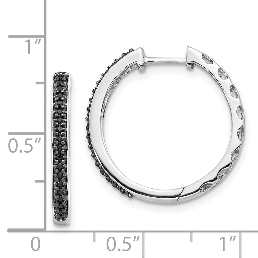 White Gold Black Diamond 2mm Hinged Hoop Earrings - Model EM5400-BK-016-WA - Charlie & Co. Jewelry