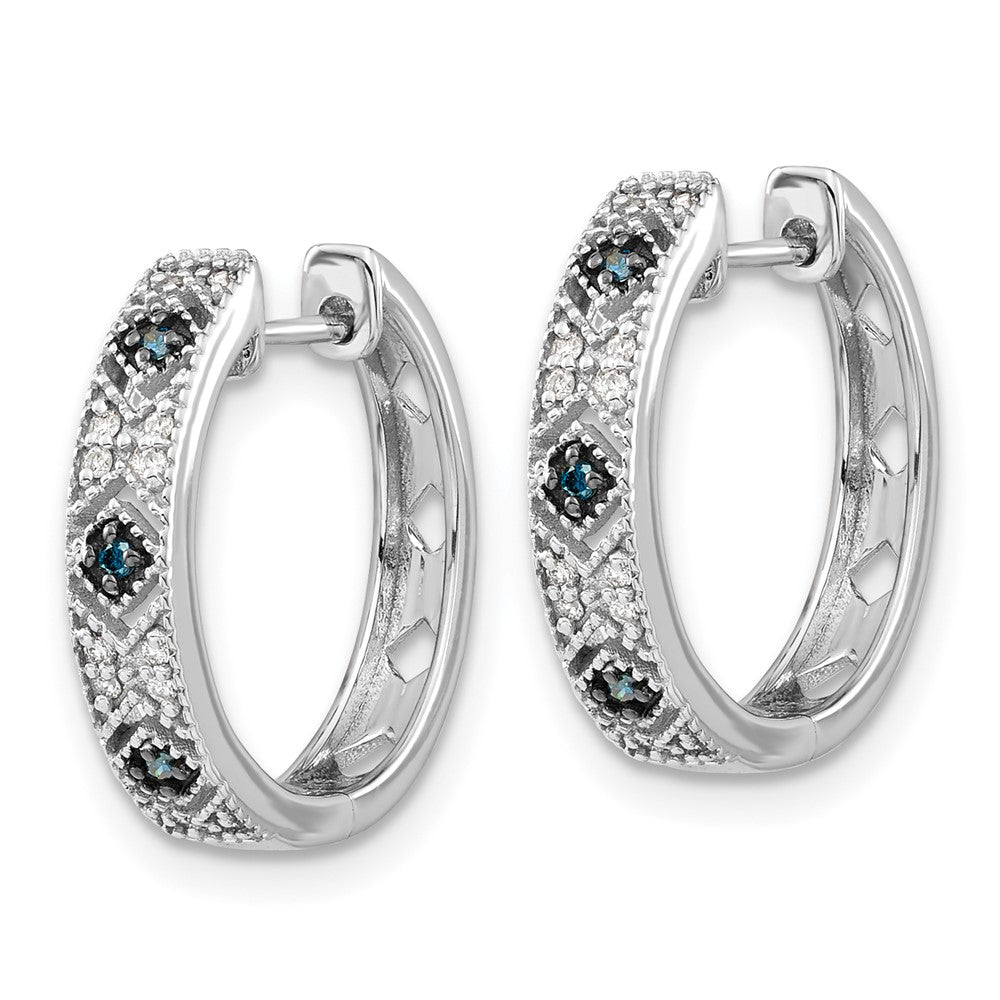 White Gold Blue/White Diamond Hinged Hoop Earrings - Model EM5404-BD-010-WA - Charlie & Co. Jewelry