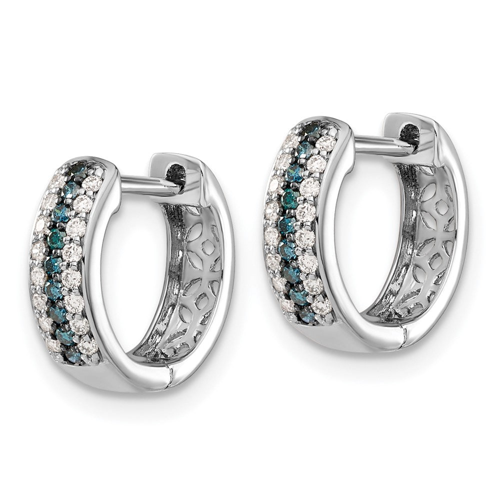 White Gold Blue and White Diamond Hinged Hoop Earrings - Model EM5406-BD-033-WA - Charlie & Co. Jewelry