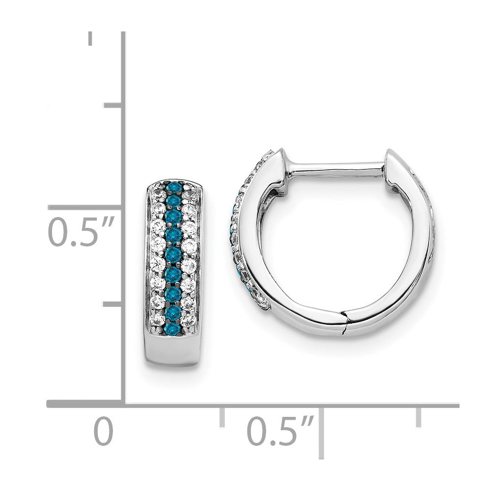 White Gold Blue and White Diamond Hinged Hoop Earrings - Model EM5406-BD-033-WA - Charlie & Co. Jewelry