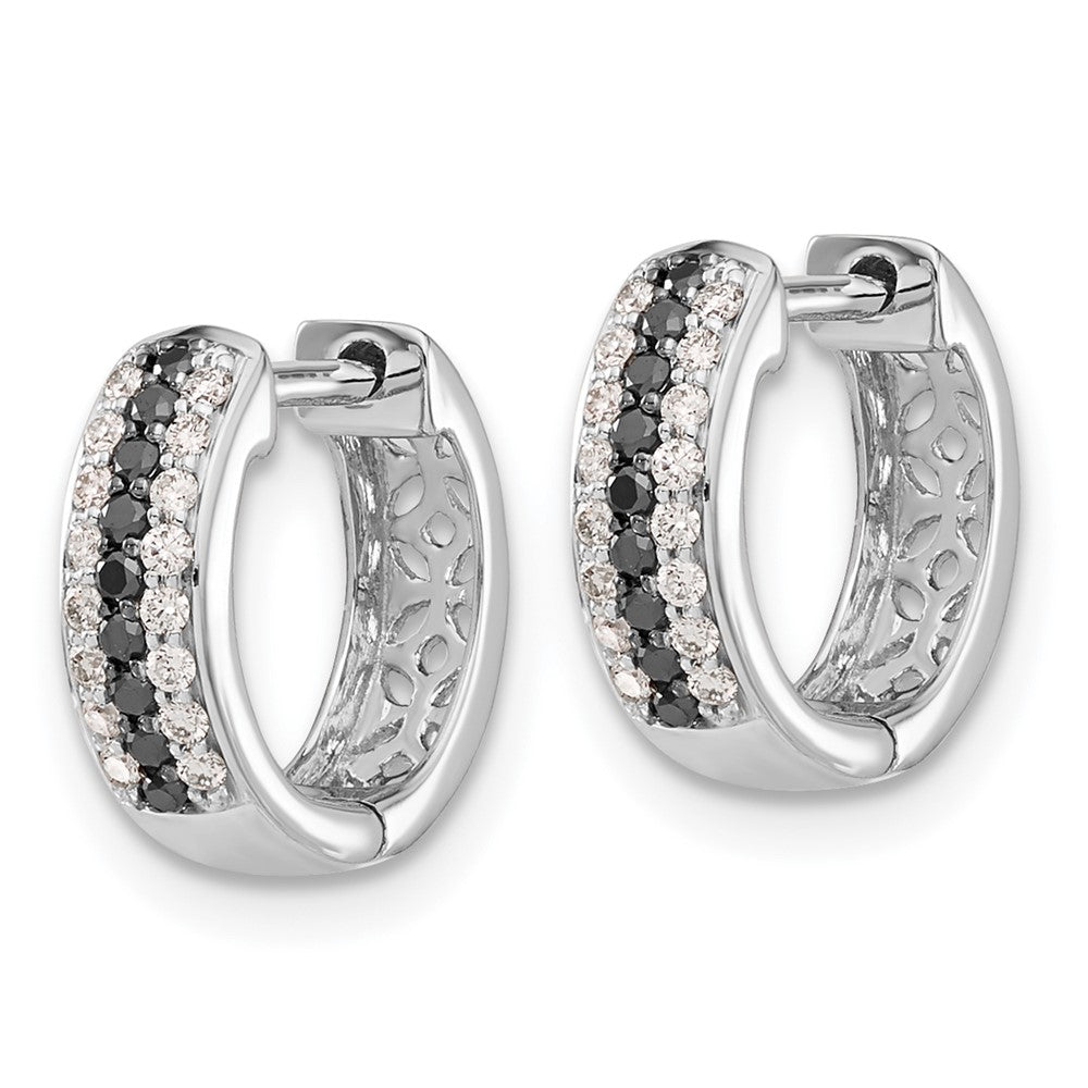 White Gold Black and White Diamond Hinged Hoop Earrings - Model EM5406-BK-033-WA - Charlie & Co. Jewelry