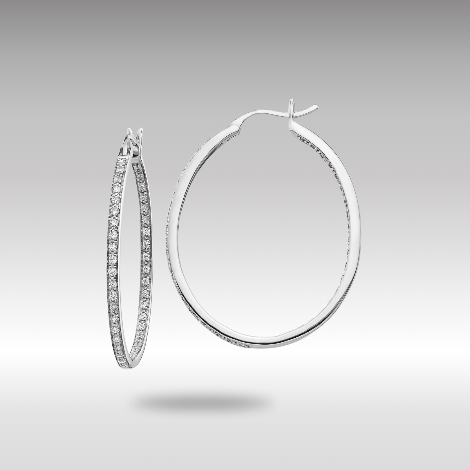 White Gold Diamond In/Out Hoop Earrings - Model EM5427-075-WA - Charlie & Co. Jewelry