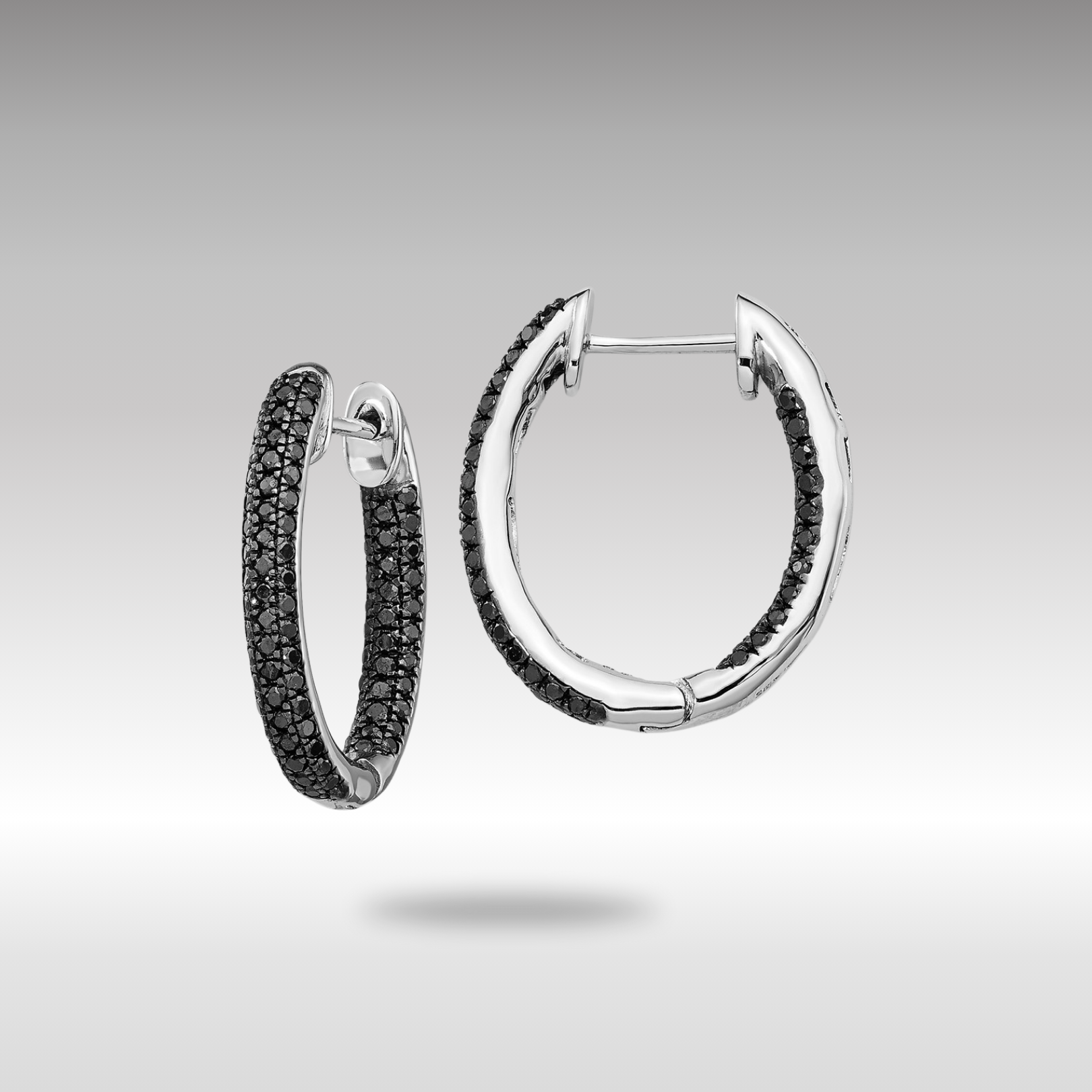 White Gold All Black Diamond In/Out Hoop Earrings - Model EM5433-BK-050-WA - Charlie & Co. Jewelry