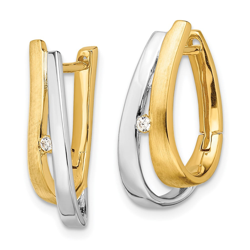 Gold With White Rhodium Diamond Hinged Hoop Earrings - Model EM5443-004-YWA - Charlie & Co. Jewelry