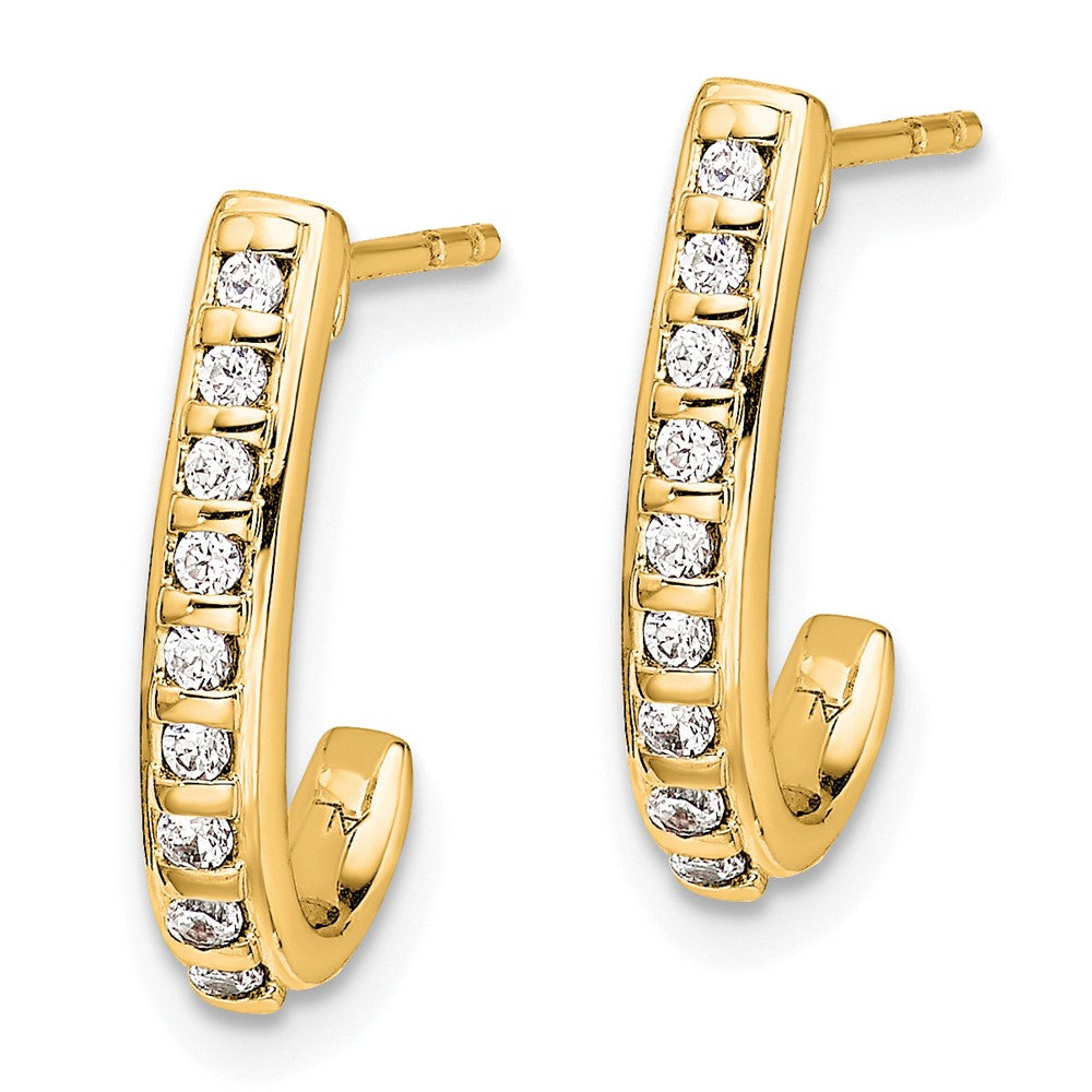 Gold Diamond J-Hoop Post Earrings - Model EM5493-020-YA - Charlie & Co. Jewelry