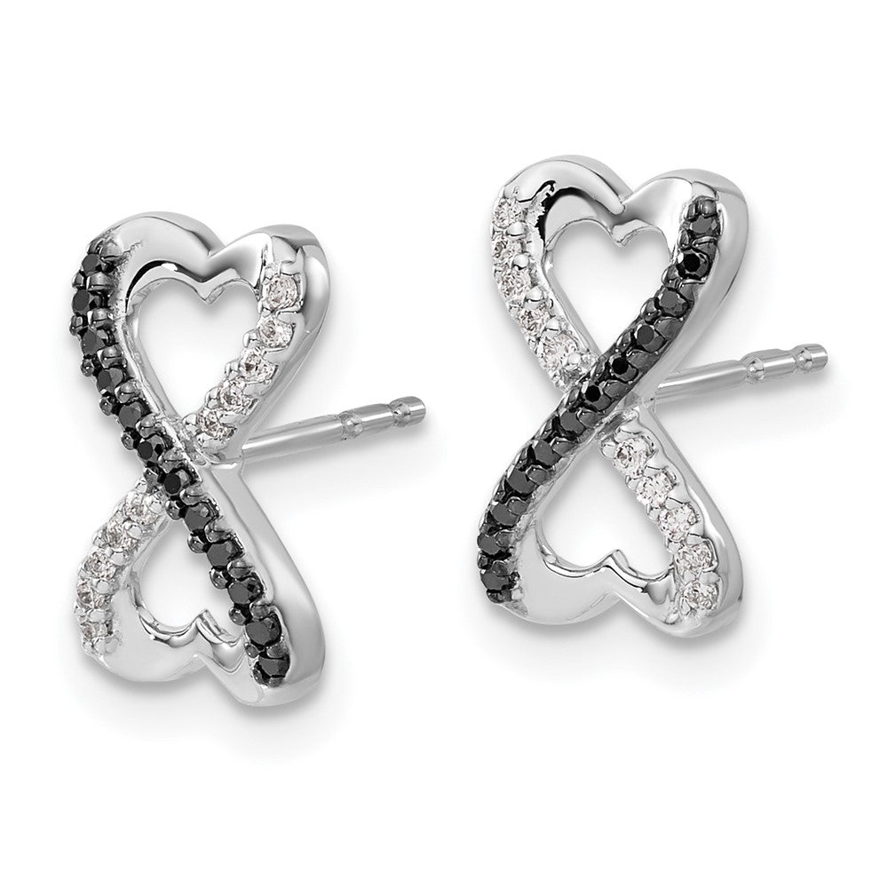 White Gold Black and White Diamond Infinity Heart Post Earrings - Model EM5516-BK-016-WA - Charlie & Co. Jewelry