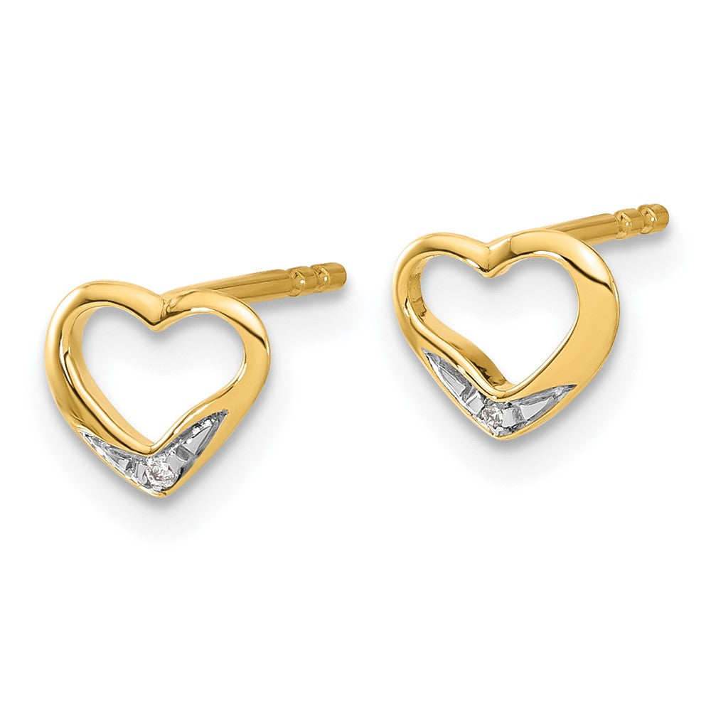 Yellow and White Gold Diamond Heart Post Earrings - Model EM5518-001-YA - Charlie & Co. Jewelry