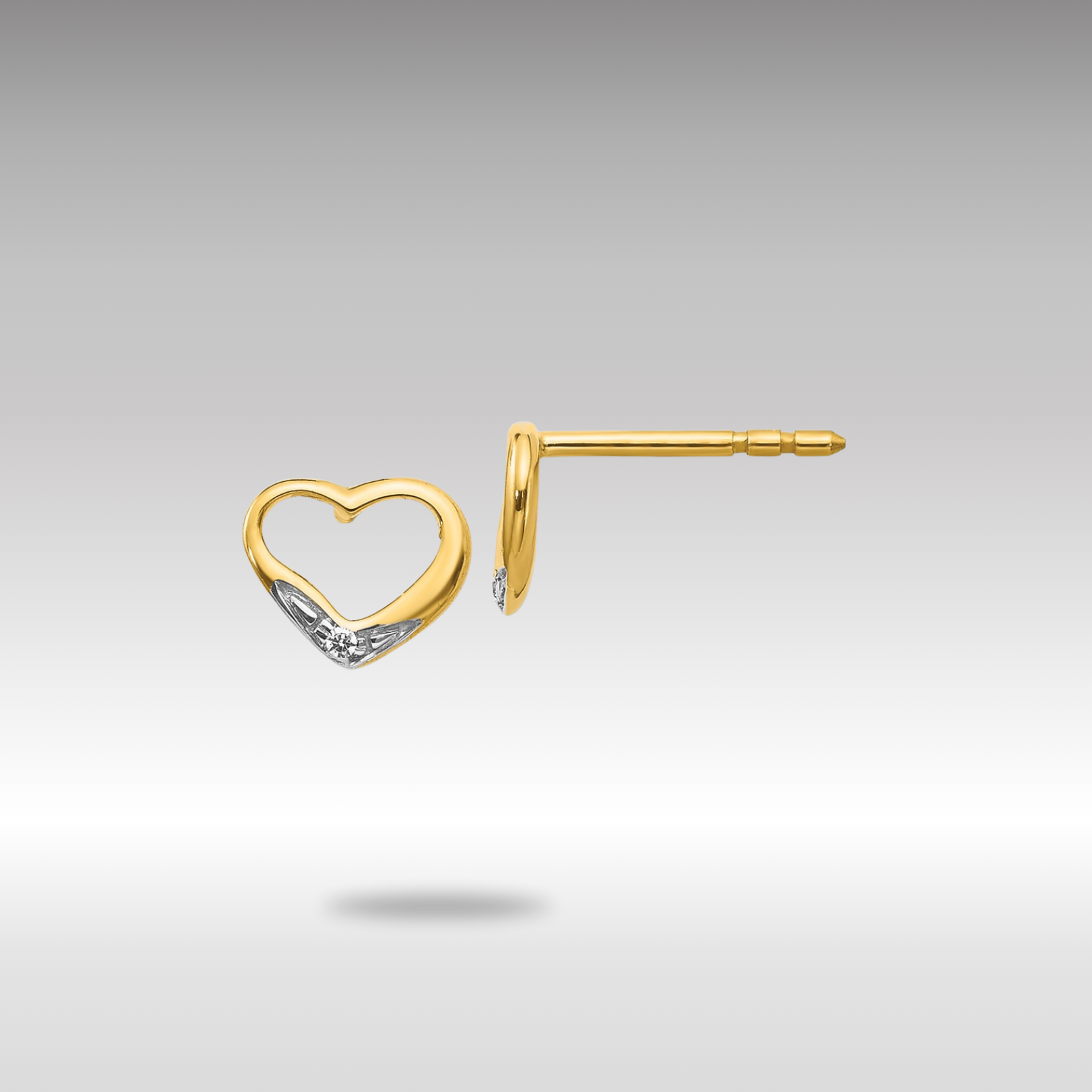 Yellow and White Gold Diamond Heart Post Earrings - Model EM5518-001-YA - Charlie & Co. Jewelry