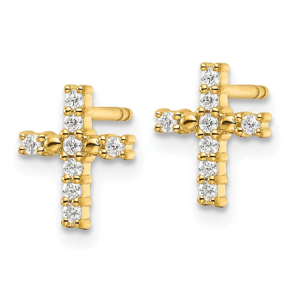 Gold Polished Diamond Cross Post Earrings - Model EM5533-015-YA - Charlie & Co. Jewelry