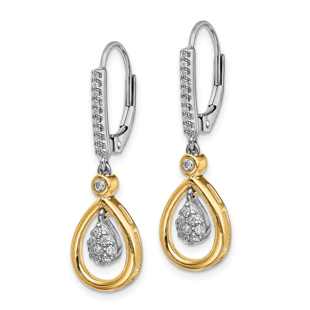 Gold Two-tone Oval Cluster Diamond Leverback Earrings - Model EM5569-025-WYA - Charlie & Co. Jewelry