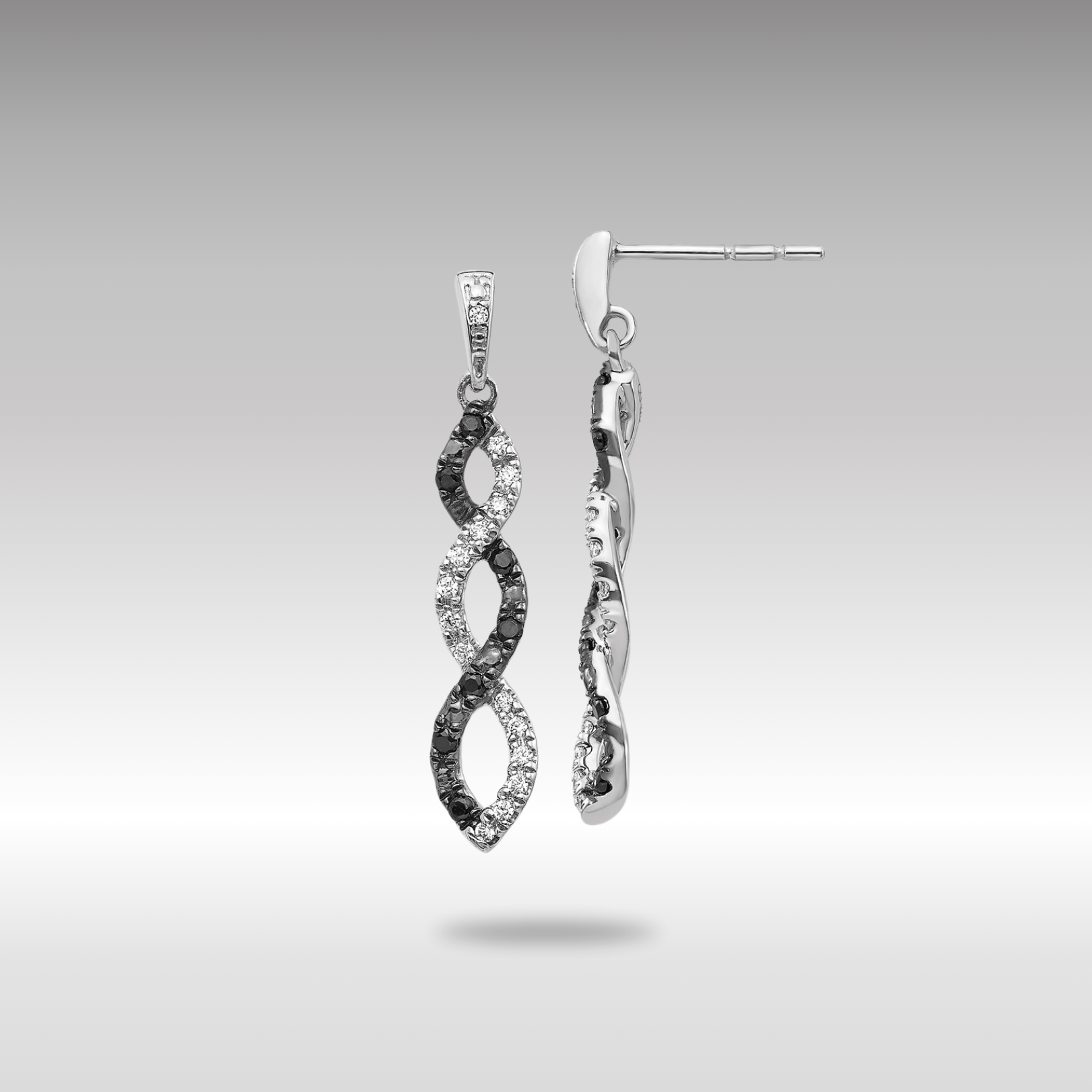 White Gold Black and White Diamond Twisted Post Earrings - Model EM5575-033-WA - Charlie & Co. Jewelry