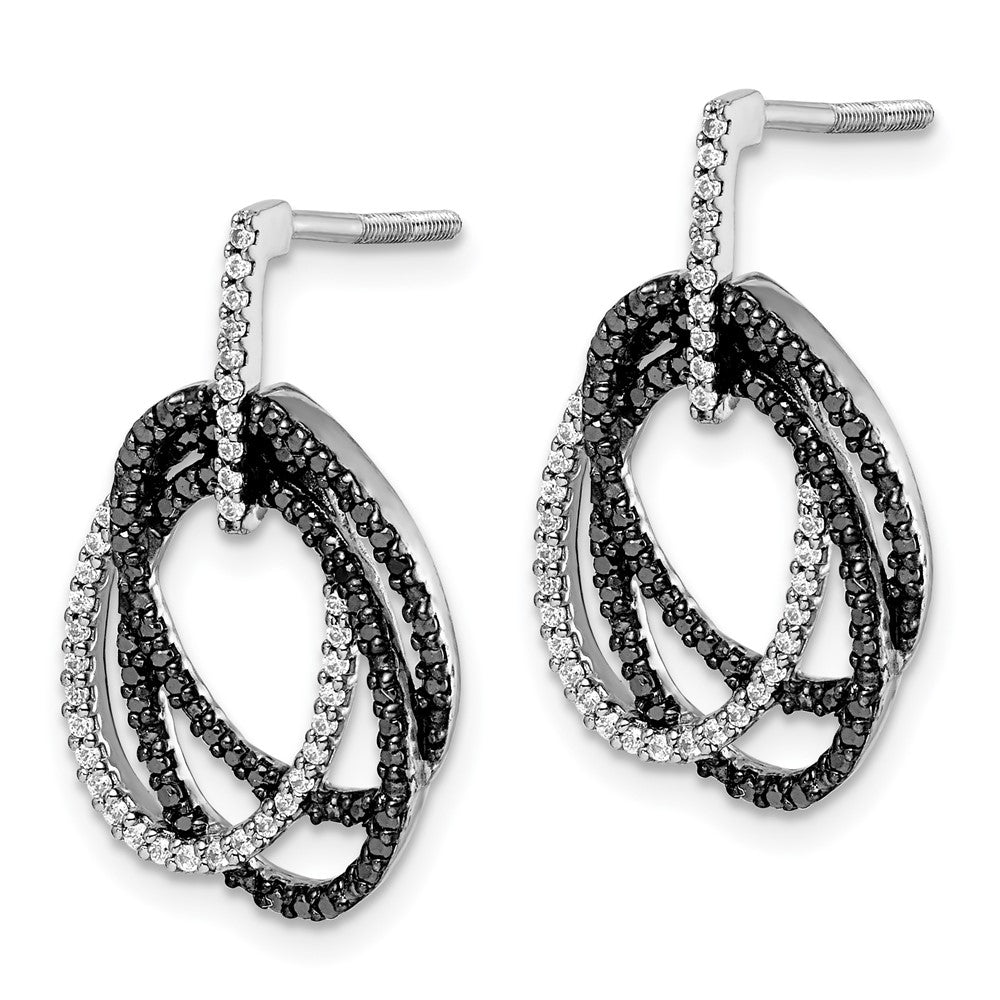 White Gold White and Black Diamond Ovals Dangle Post Earrings - Model EM5576-050-WA - Charlie & Co. Jewelry