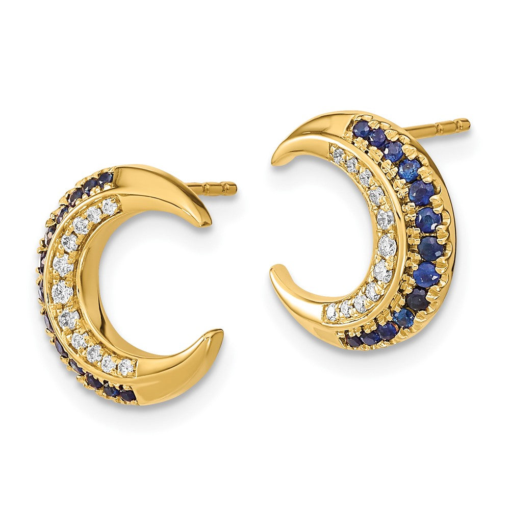 Gold Polished Moon Sapphire and Diamond Post Earrings - Model EM6847-SA-011-YA - Charlie & Co. Jewelry