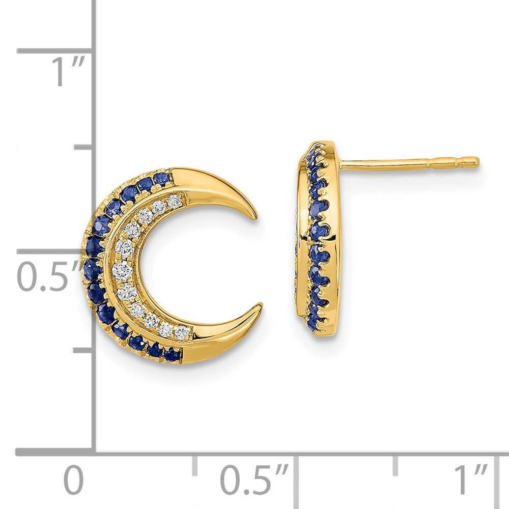 Gold Polished Moon Sapphire and Diamond Post Earrings - Model EM6847-SA-011-YA - Charlie & Co. Jewelry