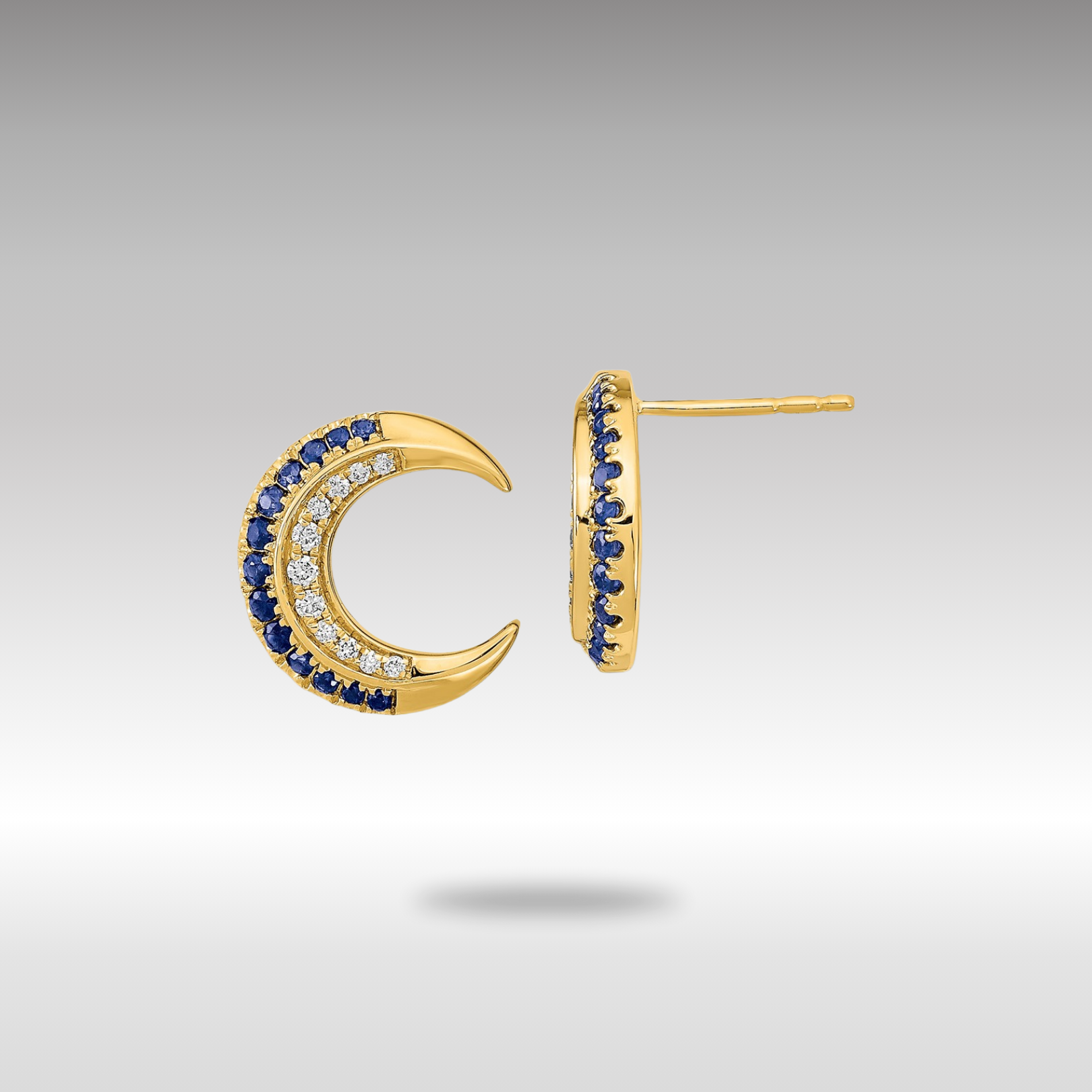 Gold Polished Moon Sapphire and Diamond Post Earrings - Model EM6847-SA-011-YA - Charlie & Co. Jewelry