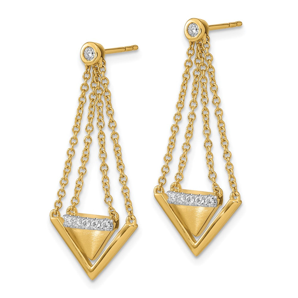 Gold Satin/Polished Diamond Triangle Chain Dangle Post Earrings - Model EM6864-016-YA - Charlie & Co. Jewelry