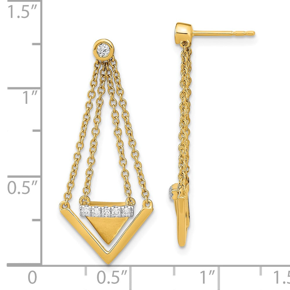 Gold Satin/Polished Diamond Triangle Chain Dangle Post Earrings - Model EM6864-016-YA - Charlie & Co. Jewelry