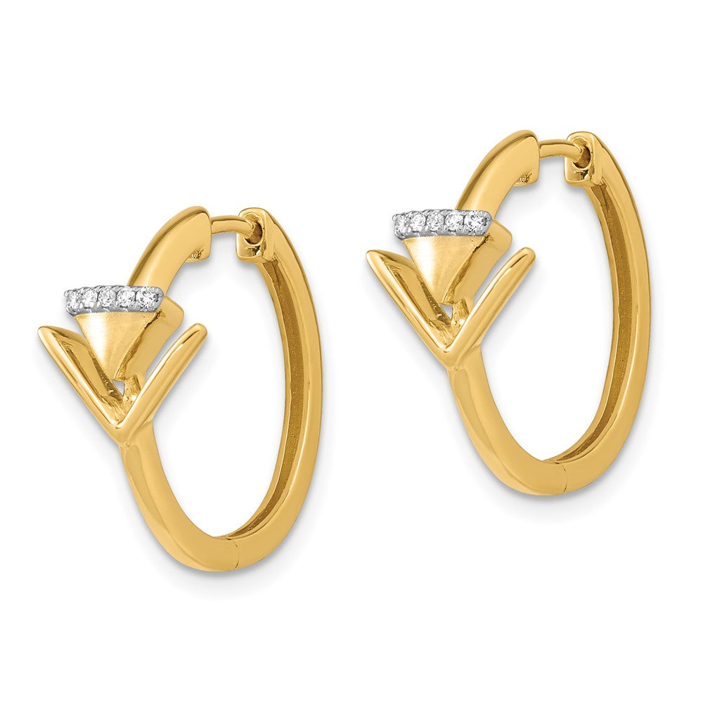 Gold Satin/Polished Diamond Triangle Hinged Hoop Earrings - Model EM6866-005-YA - Charlie & Co. Jewelry