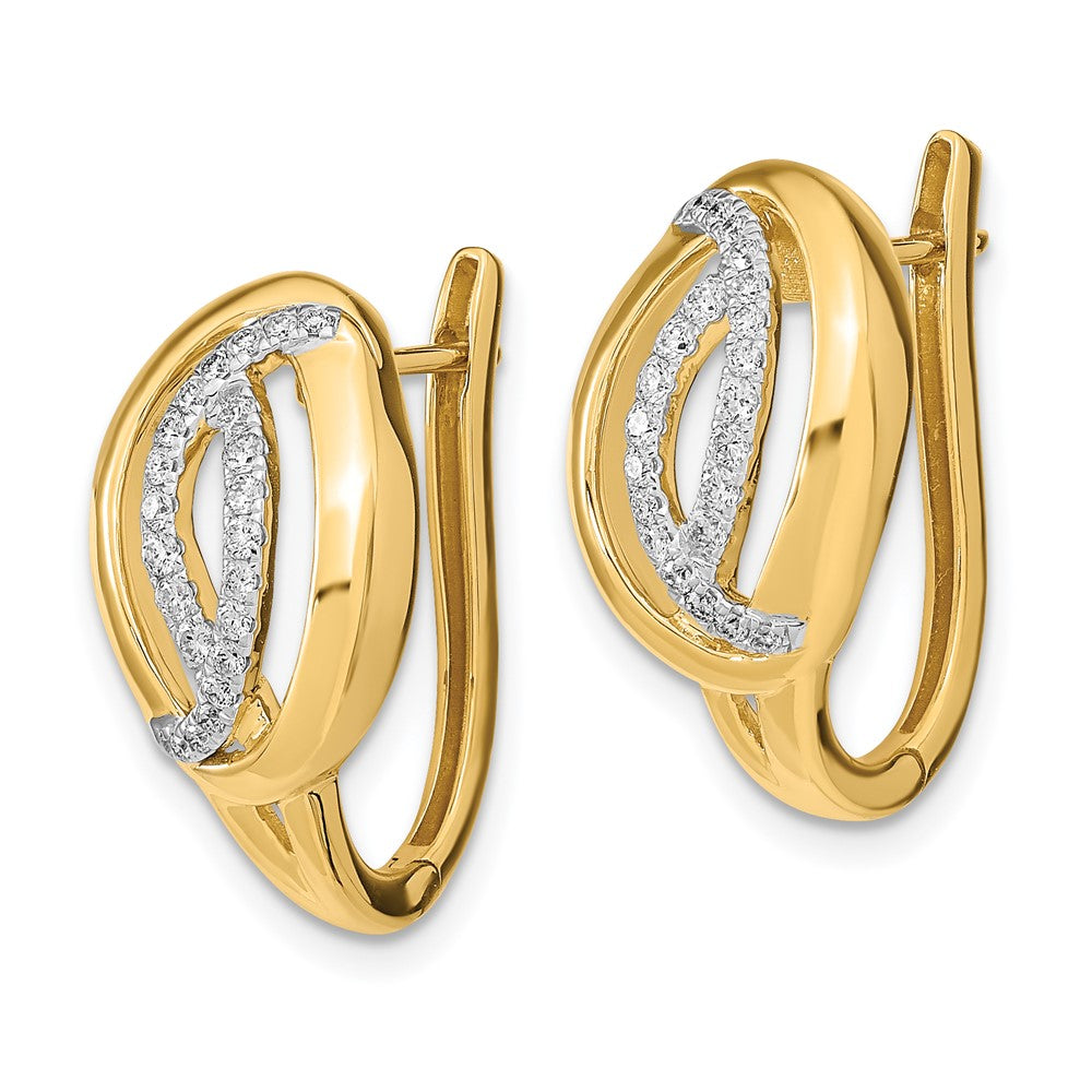 Gold Polished Diamond Oval Hinged Hoop Earrings - Model EM6891-032-YA - Charlie & Co. Jewelry