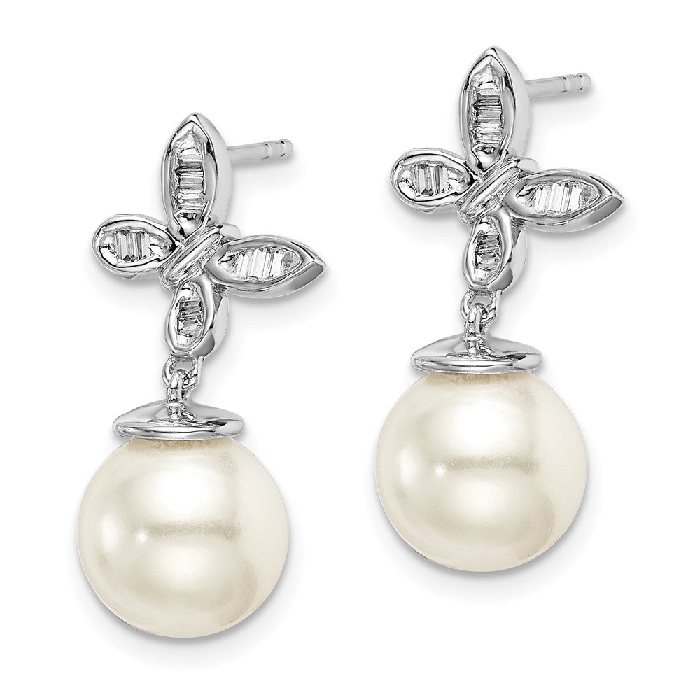 White Gold Fresh Water Pearl and Diamond Butterfly Post Earrings - Model EM8477-PL-016-WA - Charlie & Co. Jewelry