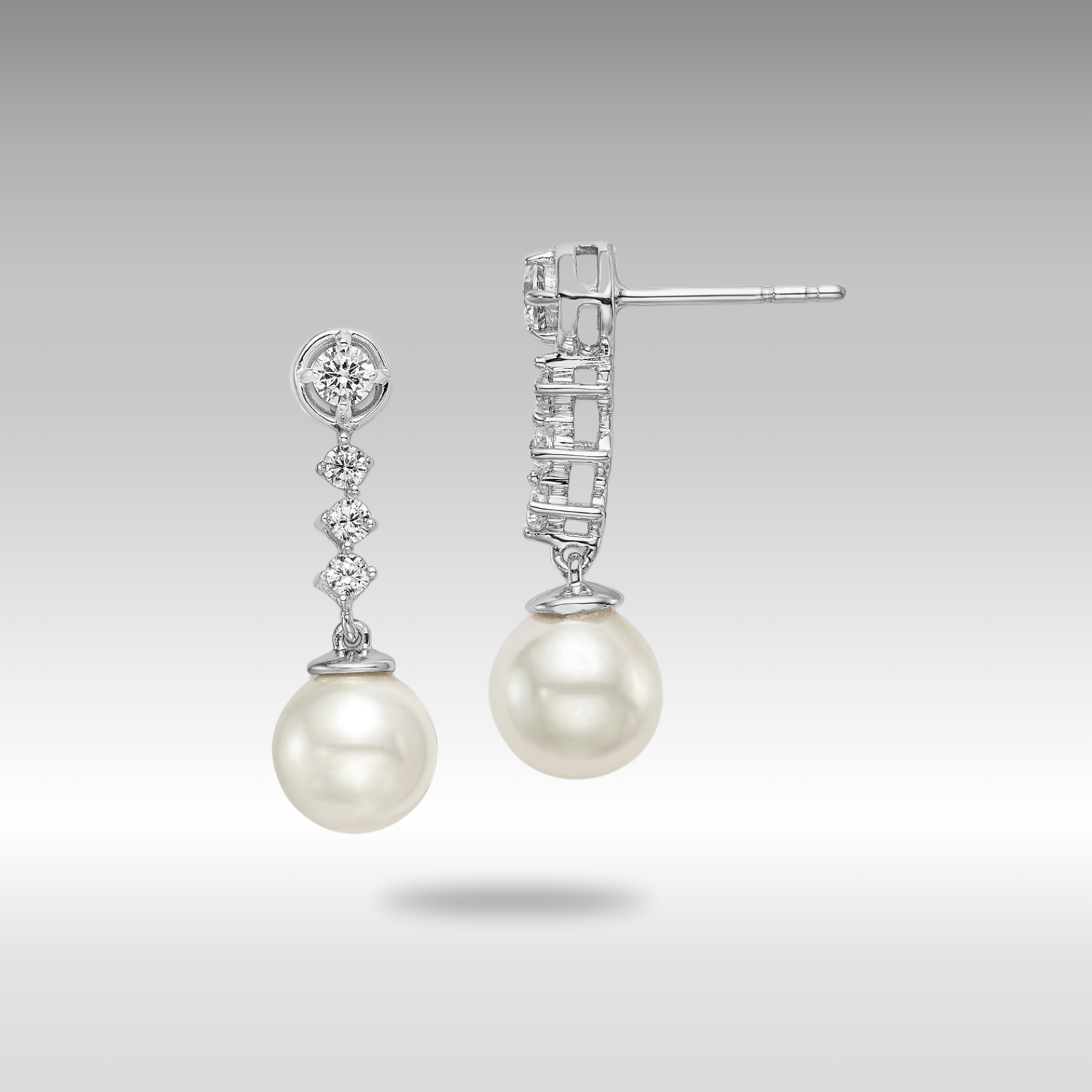 White Gold Freshwater Cultured Pearl and Diamond Post Earrings - Model EM8478-PL-034-WA - Charlie & Co. Jewelry