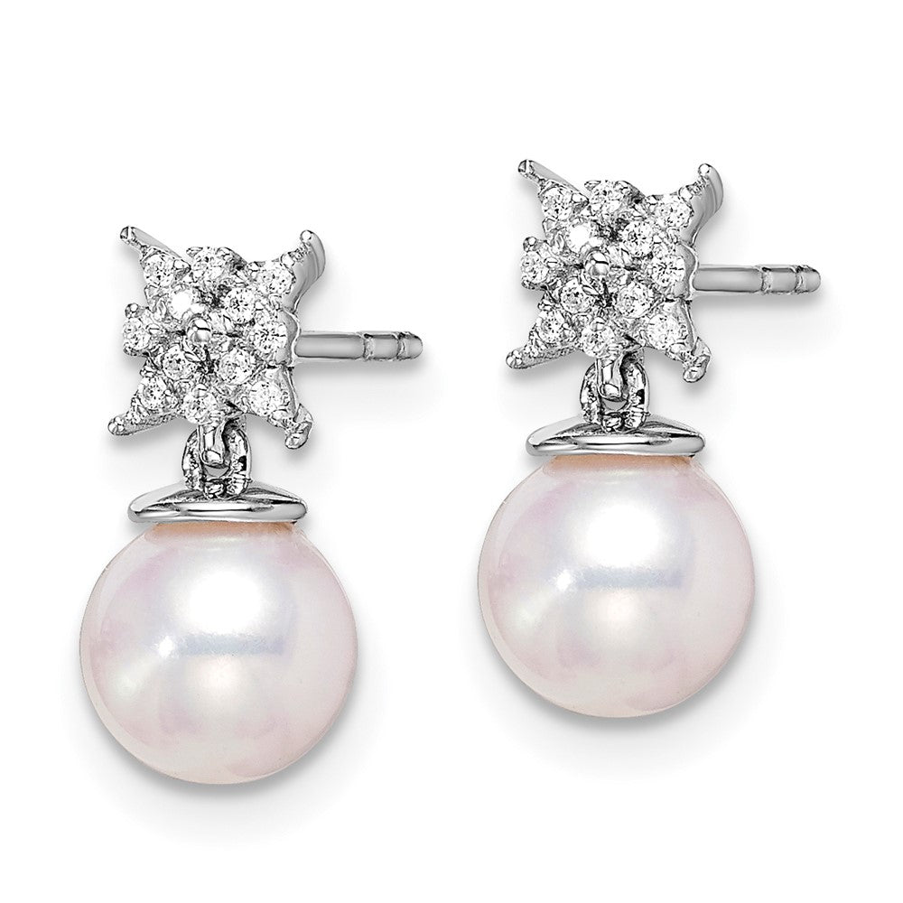 White Gold Freshwater Cultured Pearl and Diamond Post Earrings - Model EM8510-PL-007-WA - Charlie & Co. Jewelry