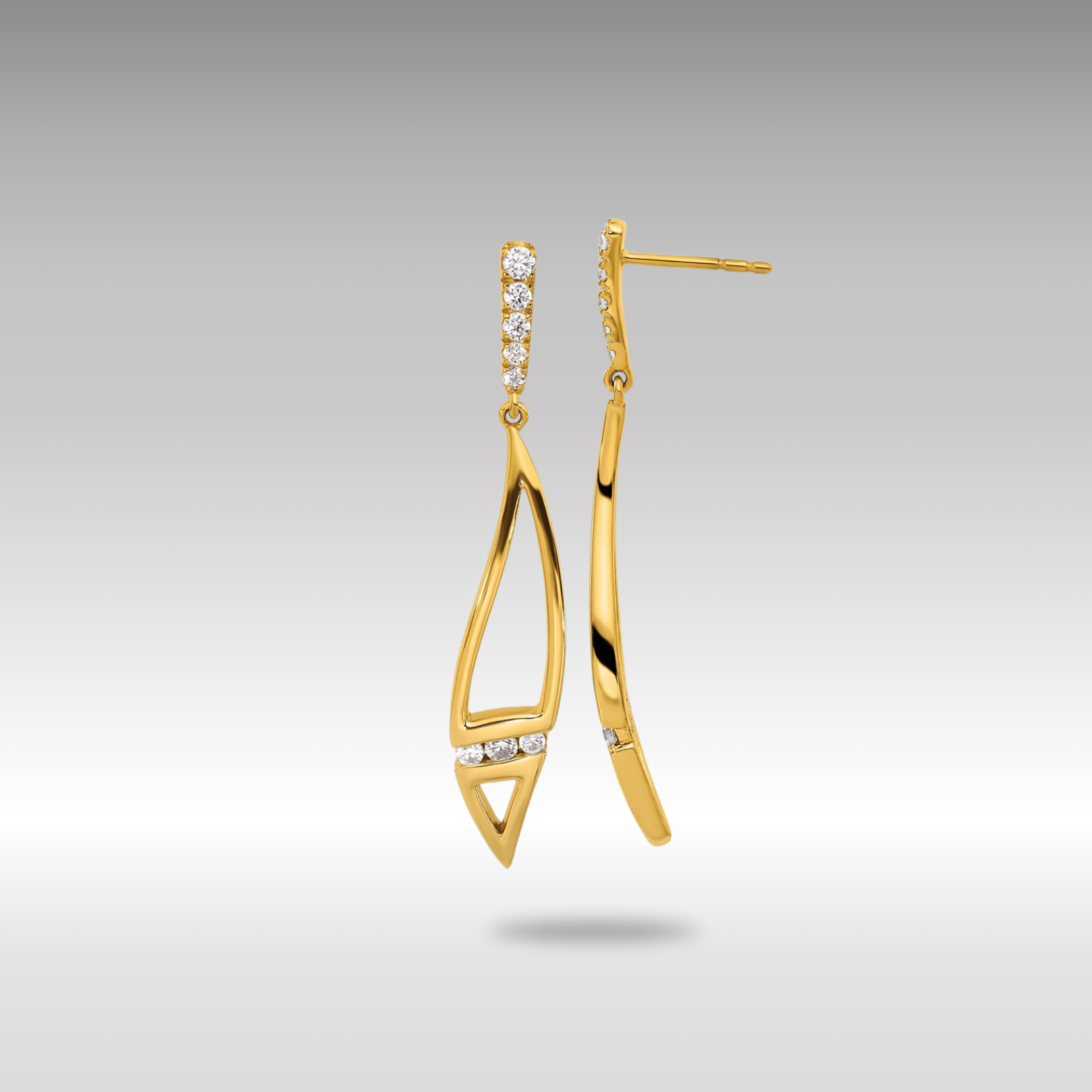 Gold Lab Grown Diamond VS/SI FGH Curved Post Dangle Earrings - Model EM9112-036-YLG - Charlie & Co. Jewelry