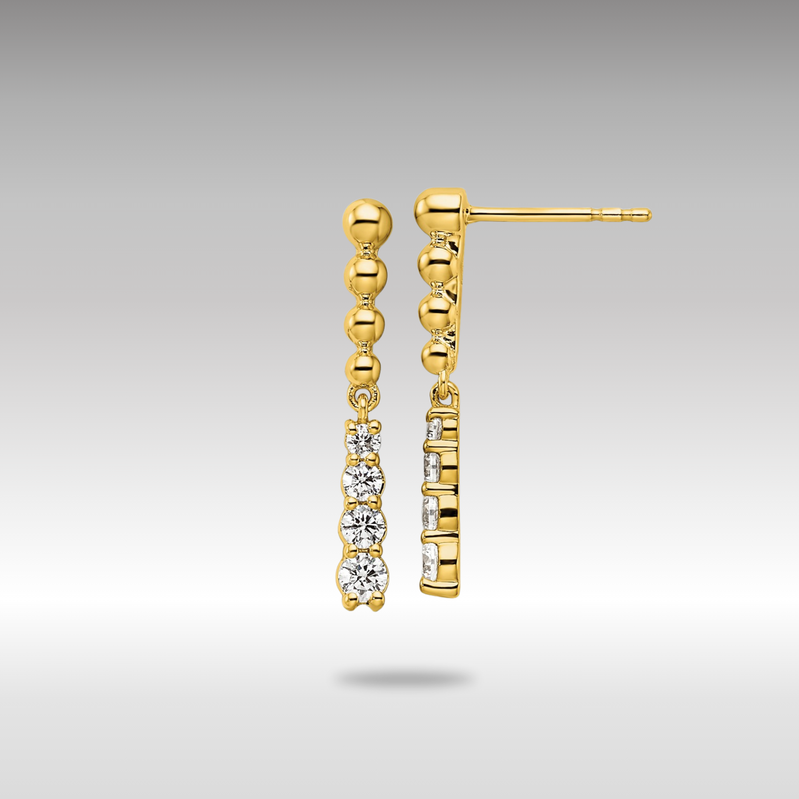 Gold Lab Grown Diamond VS/SI FGH Beaded Bar Post Dangle Earrings - Model EM9125-032-YLG - Charlie & Co. Jewelry