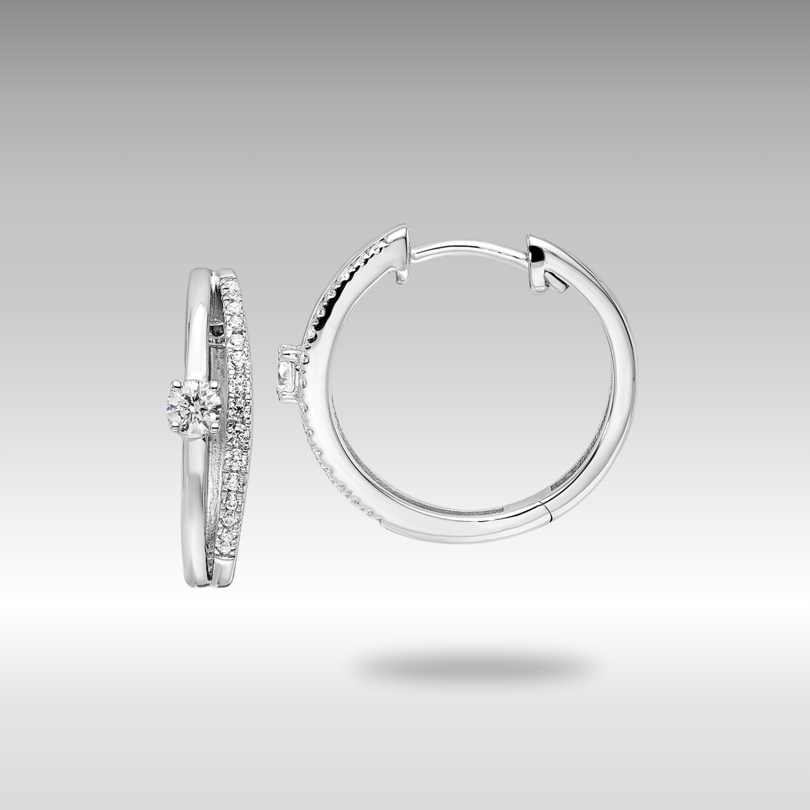 White Gold Lab Grown VS/SI FGH Diamonds Hinged Hoop Earrings - Model EM9656-038-WLG - Charlie & Co. Jewelry