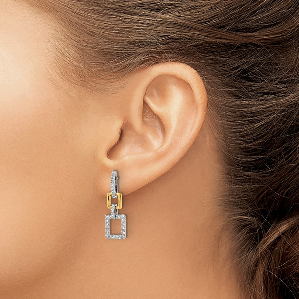 Gold Two-Tone Lab Grown VS/SI FGH Dia Squares Dangle Post Earrings - Model EM9667-076-WYLG - Charlie & Co. Jewelry